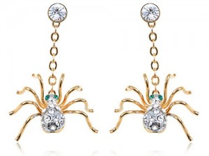 Petite Golden Creepy Swarovski Elements Crystal Rhinestone Spider Drop Earrings